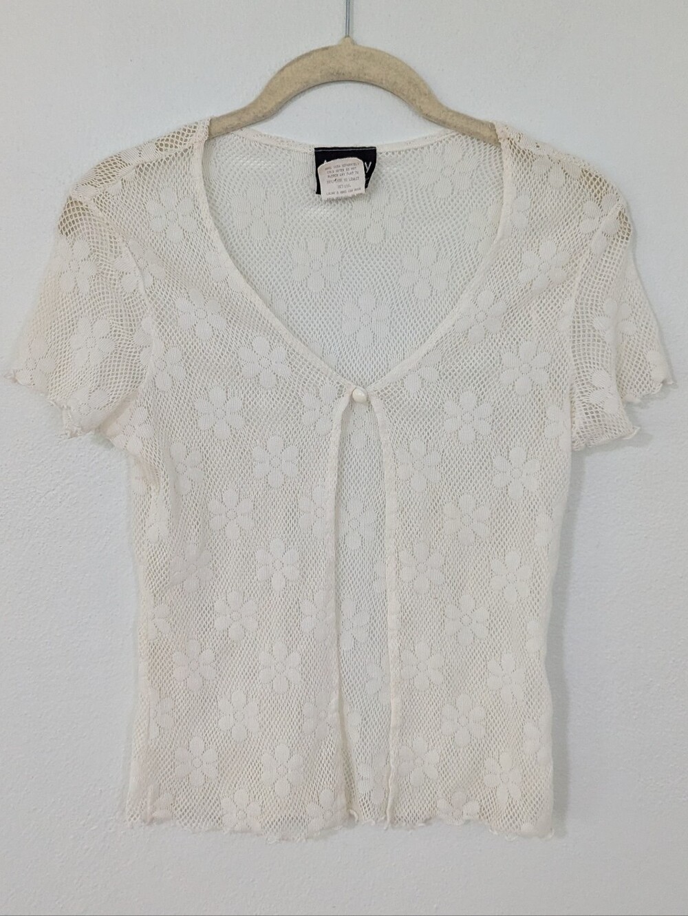 Vintage White Floral Crochet Short Sleeve Tee